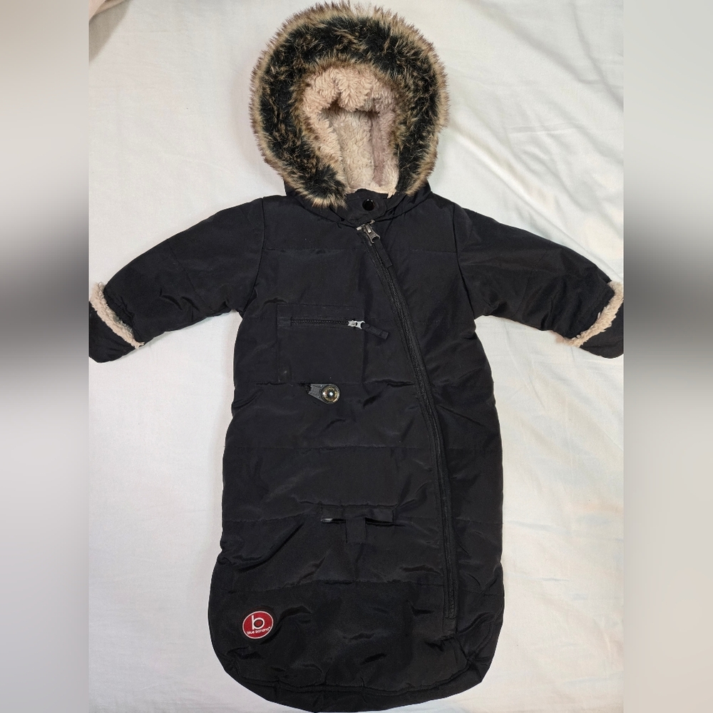 Black Infant Puffer Bunting with Fur-Trim Hood